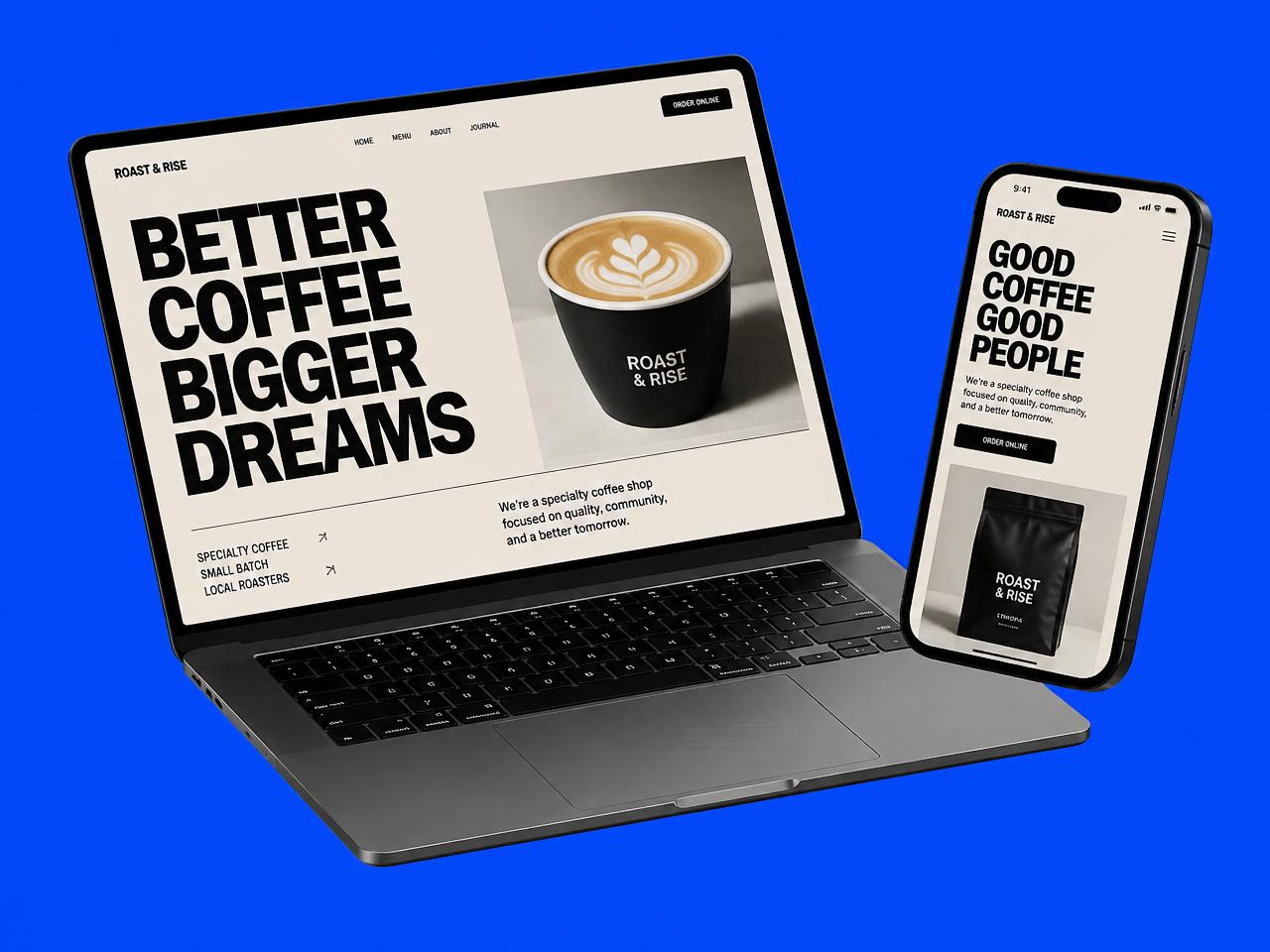 Landing page conceitual da cafeteria Roast & Rise